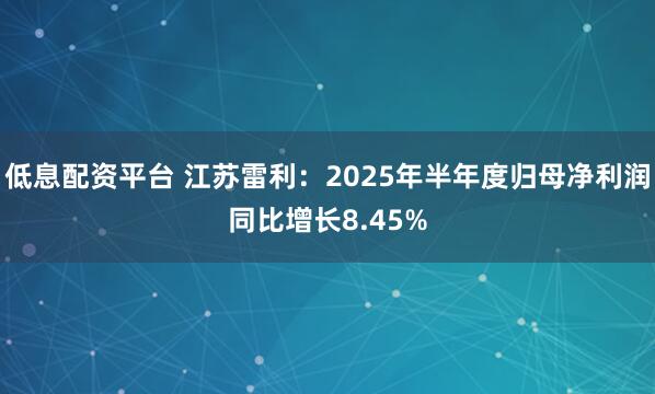 低息配资平台 江苏雷利:2025年半年度归母净利润同比增长8.45%