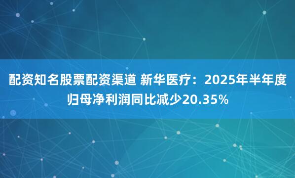 配资知名股票配资渠道 新华医疗：2025年半年度归母净利润同比减少20.35%